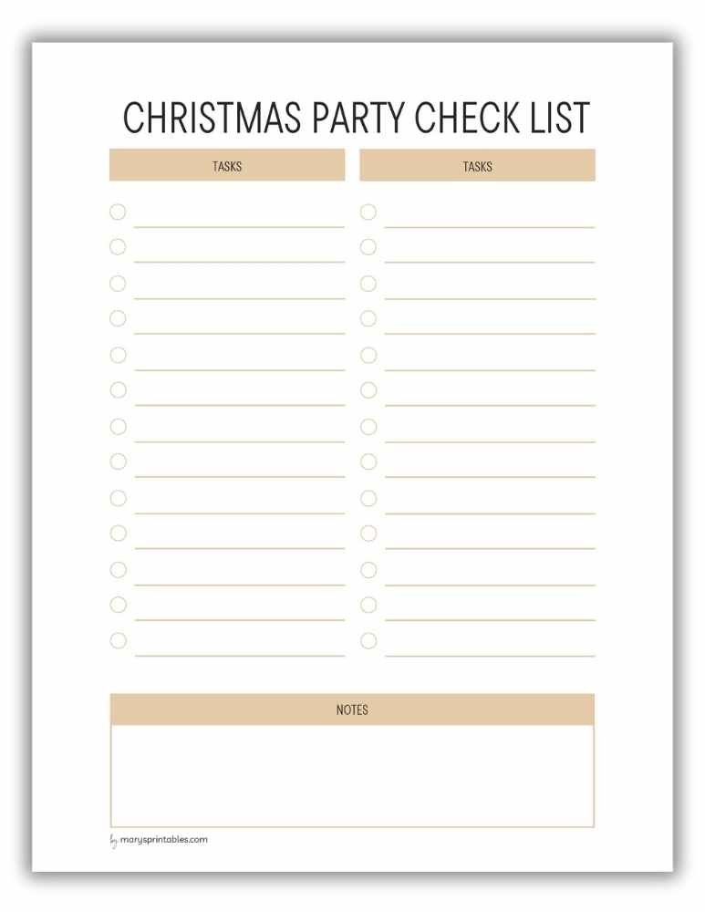 Gold Christmas party checklist printable for holiday celebrations Version 2