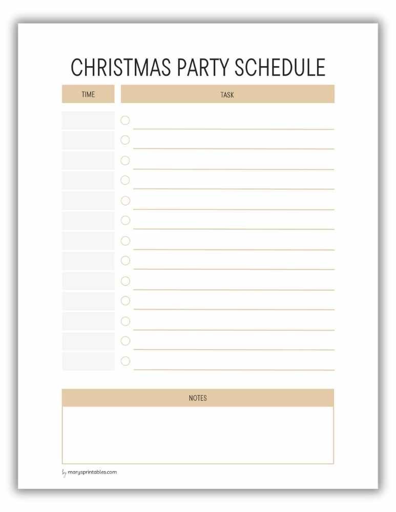 Gold Christmas party schedule printable for festive gatherings