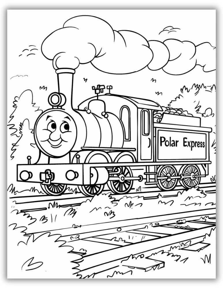 Cute train with smiley face coloring page