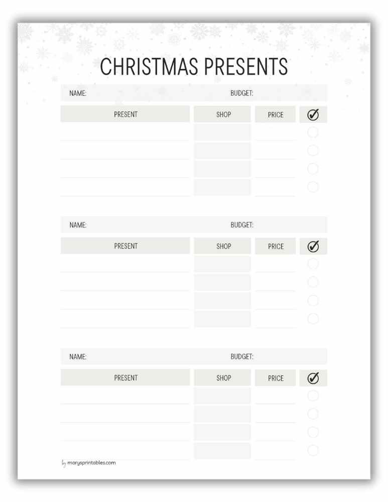 Snowy Christmas gift list printable for cozy holiday planning