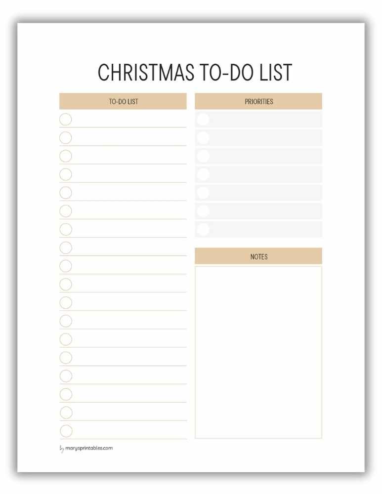 Gold Christmas to-do list printable with simple boxes and lines for organizing tasks and errands.