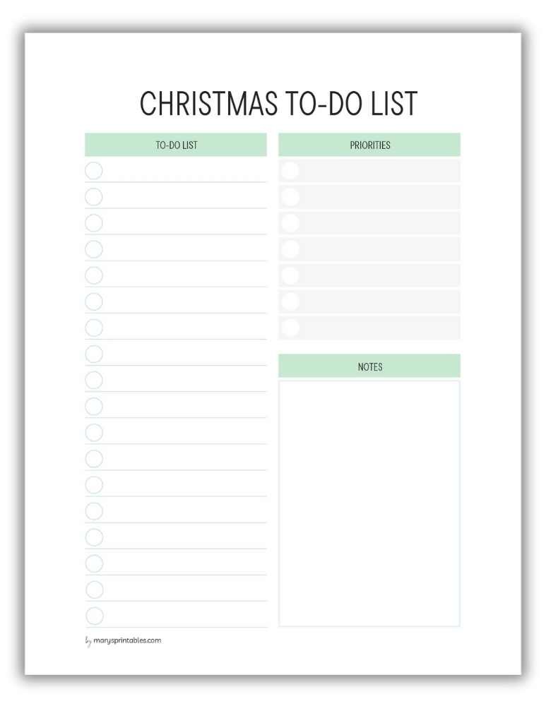 Green Christmas to-do list printable in a modern clean style to check off festive activities.