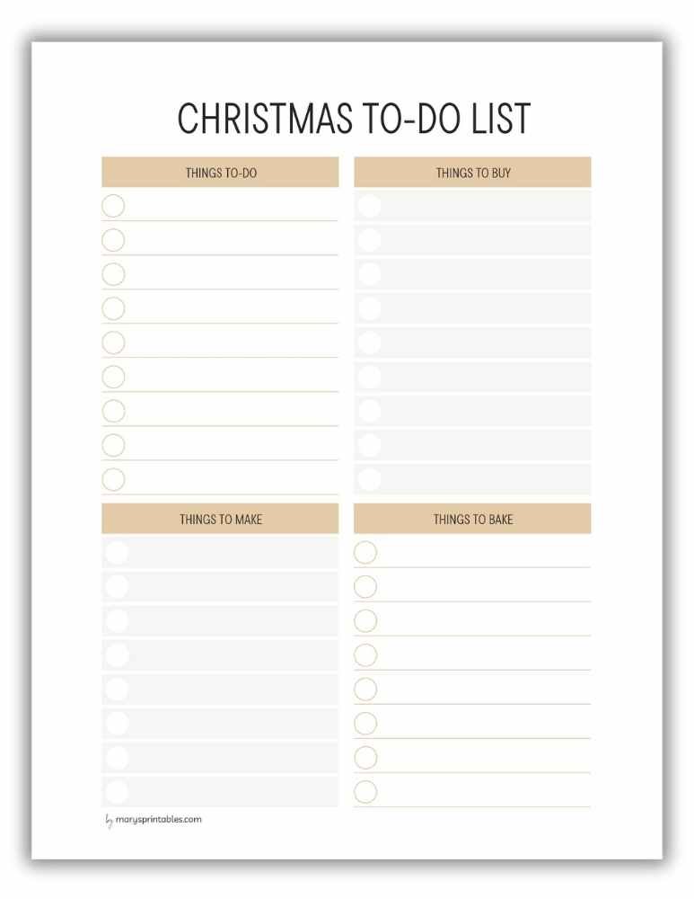 version 2 Gold Christmas to-do list printable with simple boxes and lines for organizing tasks and errands.
