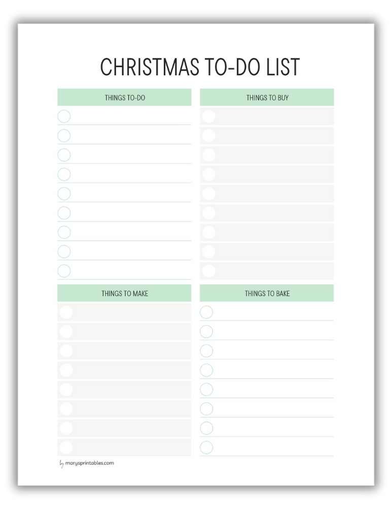 version 2 Green Christmas to-do list printable in a modern clean style to check off festive activities.
