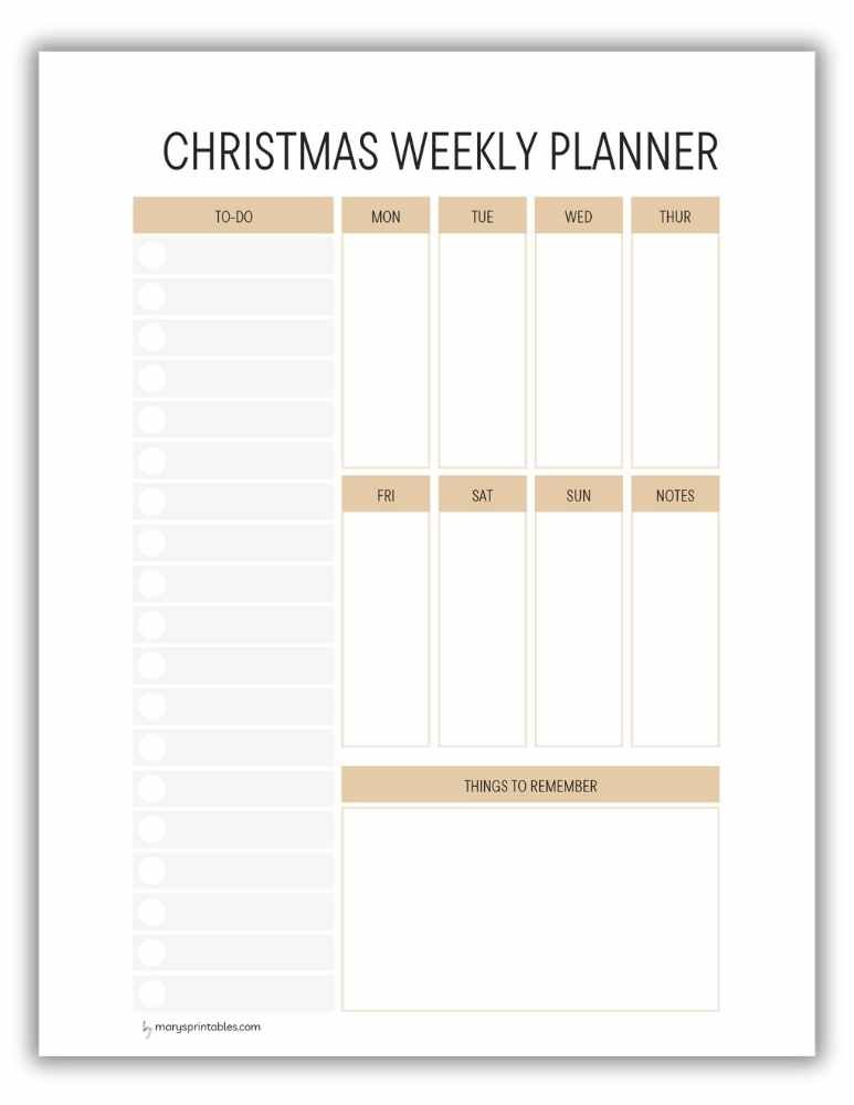 Gold Christmas weekly planner printable for festive schedule