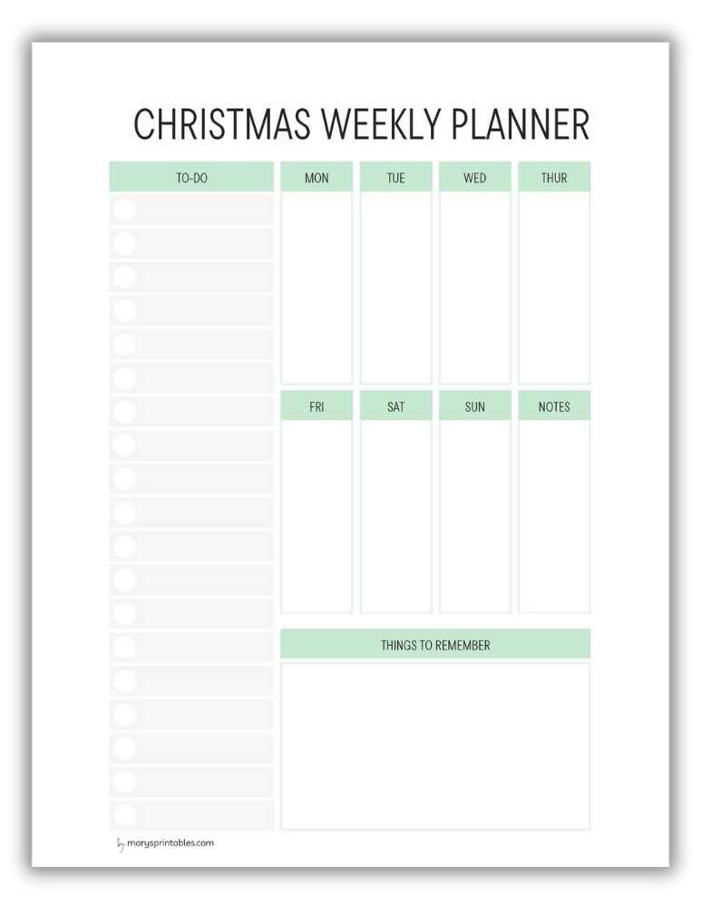 Green Christmas weekly planner printable for holiday planning