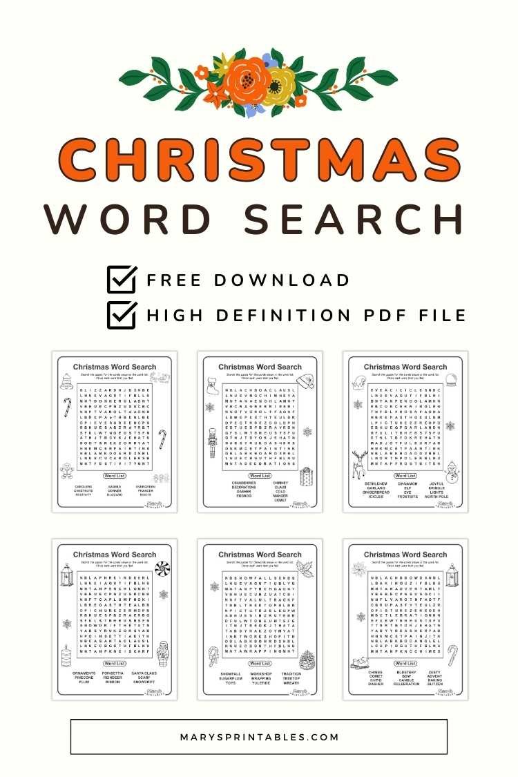 Printable Christmas Word Search: Instant Download Free Puzzle Pages