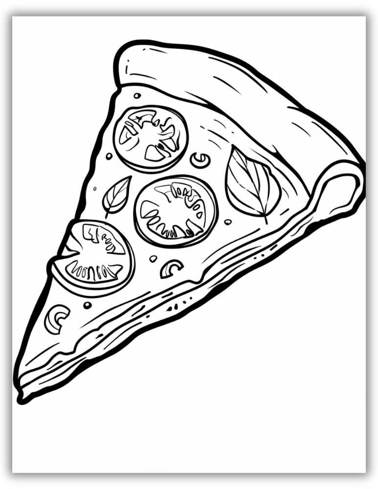 Printable pizza slice coloring page for food lovers