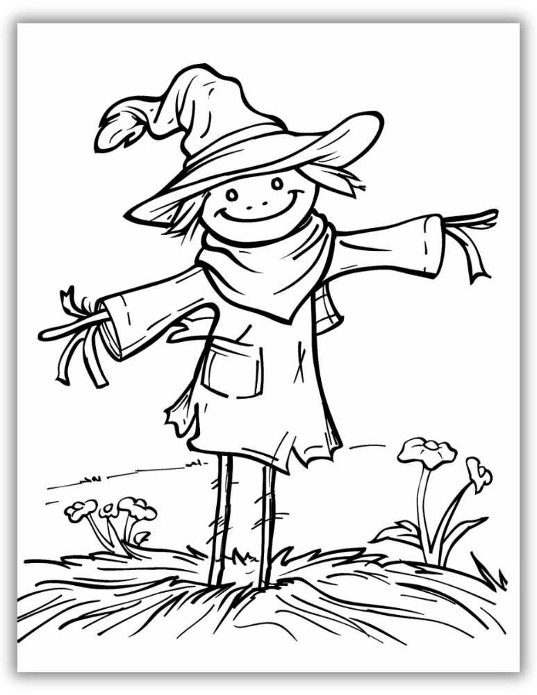 Smiling scarecrow coloring page free download