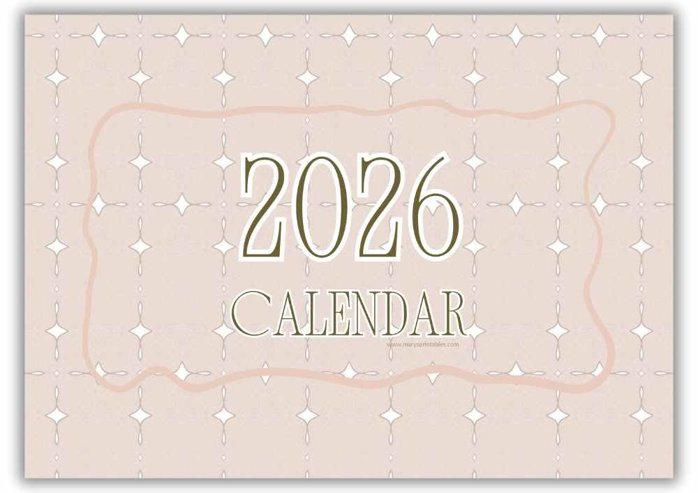 2026 monthly calendar cover with soft neutral border patterns in landscape layout