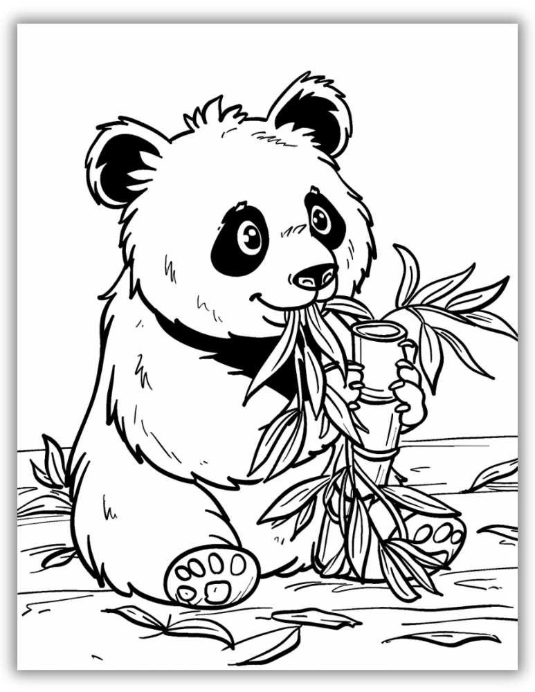 Panda holding bamboo coloring page