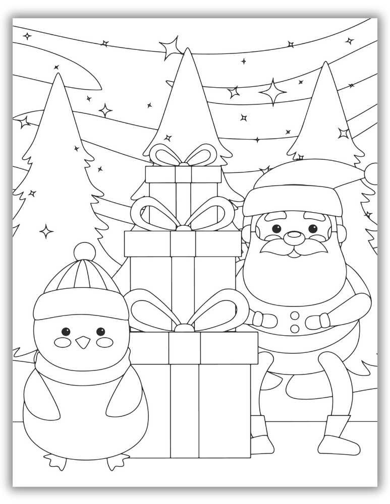 Easy Christmas Coloring Printable – with Santa and Penguin