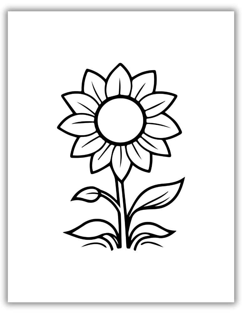 Simple Outline of Sunflower Coloring Page