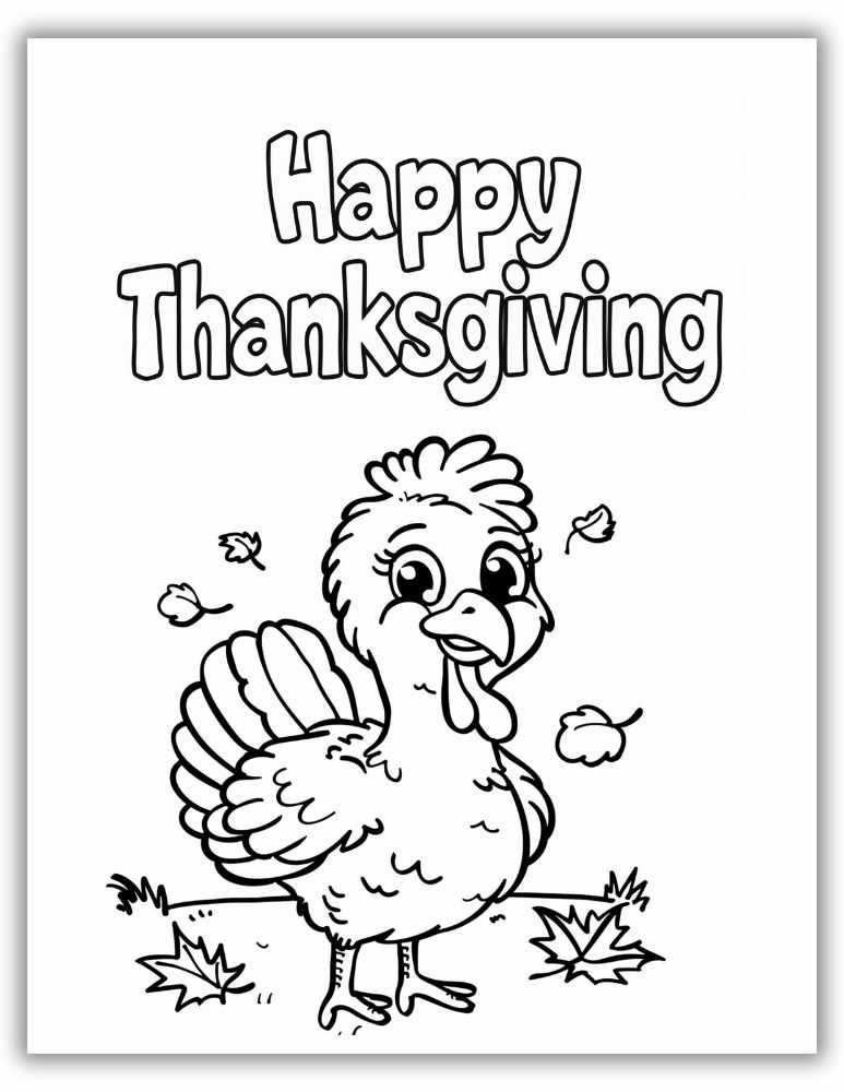 Happy Thanksgiving Coloring Page with Cute Turkey