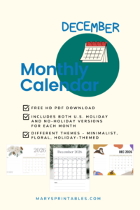 Featured Image of December Monthly Calendar 2026