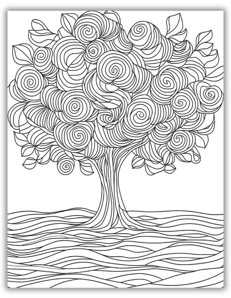 Intricate mandala-style tree with patterned leaves and branches – free printable PDF coloring page for adults and older kids.