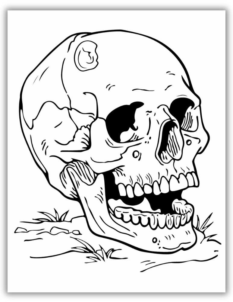 Creepy and Fun Skull Coloring Pages with mouth open