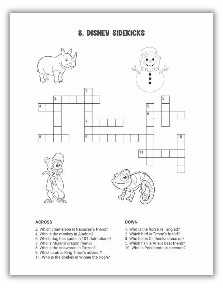 Disney Crossword Puzzles Free PDF Download: Disney Sidekicks