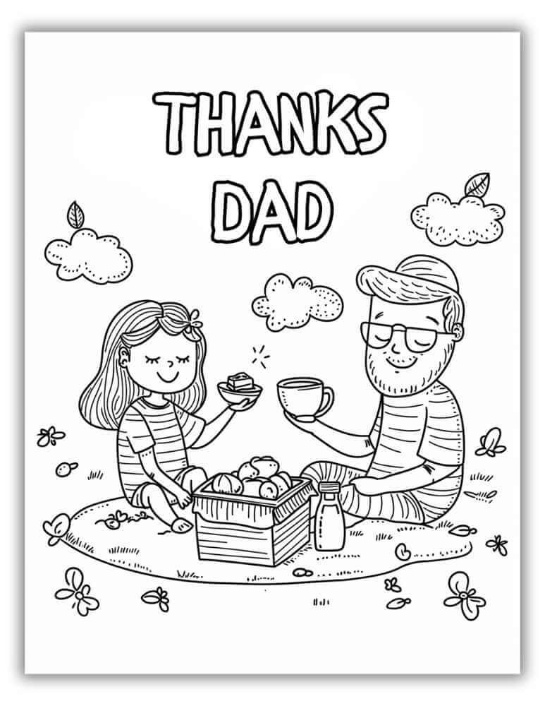Father's Day coloring templates PDF free - Thanks Dad