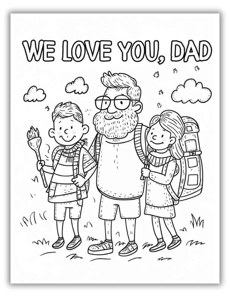 Simple Father's Day coloring page free PDF - We love you Dad