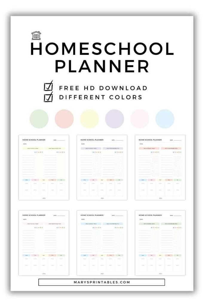 Printable homeschool planner for lesson planning, schedules, and student tracking