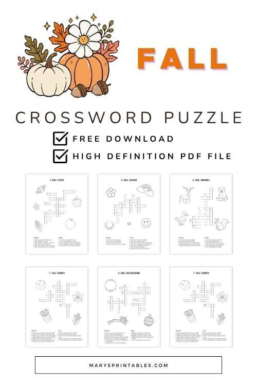 Free Fall Crossword Puzzles for Kids and Families