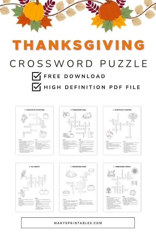 Free Thanksgiving Crossword Puzzles for Kids