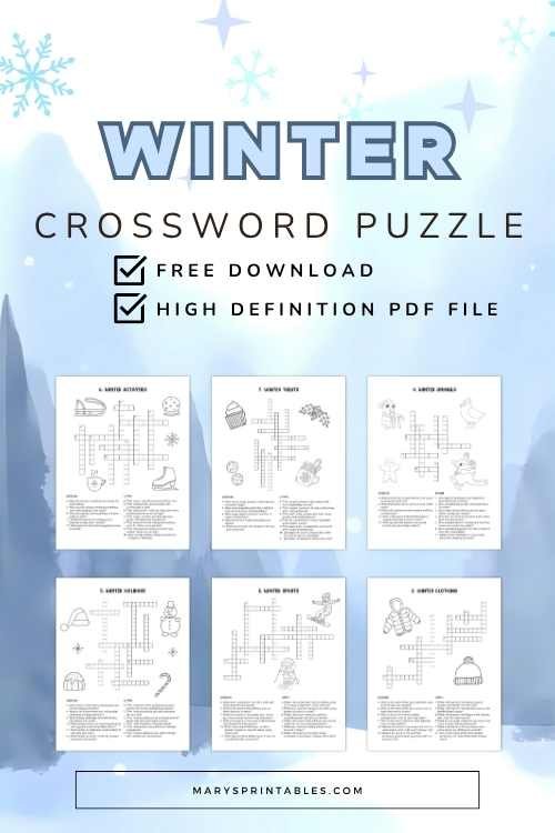 Printable Winter Crosswords for Home or Class &ndash; Free Download