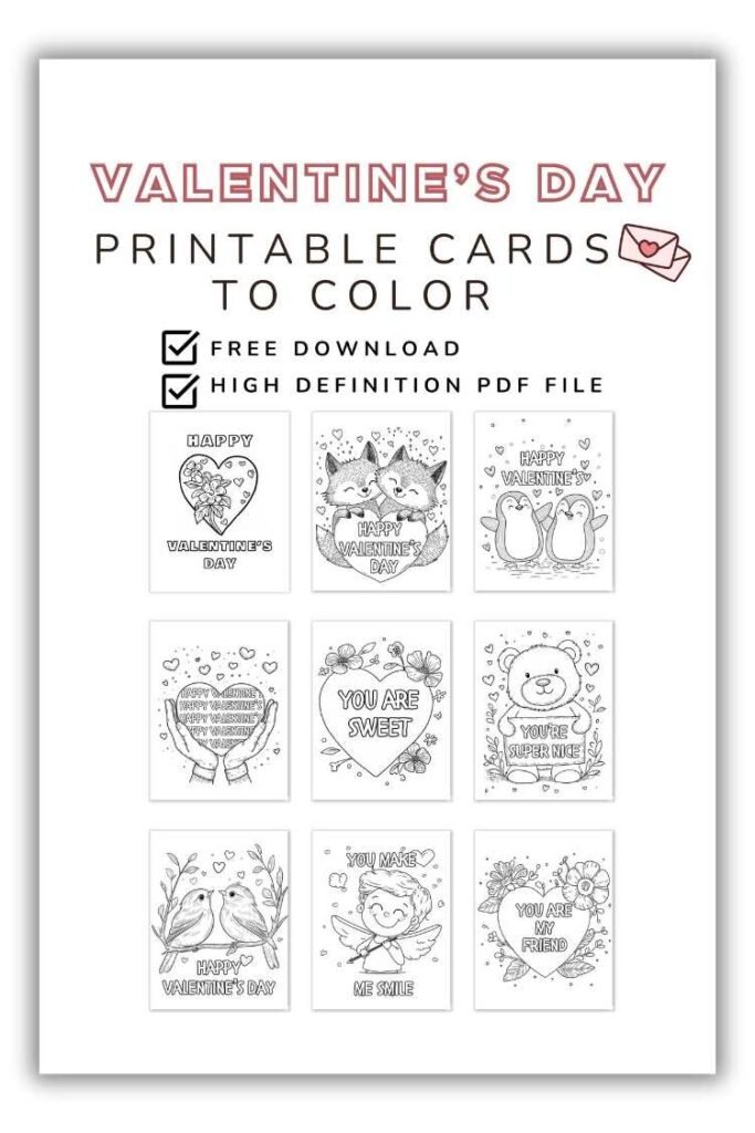 color your own Valentine’s Day card for kids