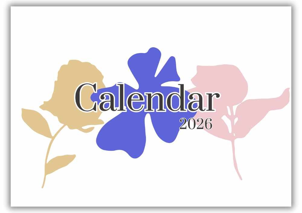 2026 monthly calendar cover with abstract floral elements in modern landscape format