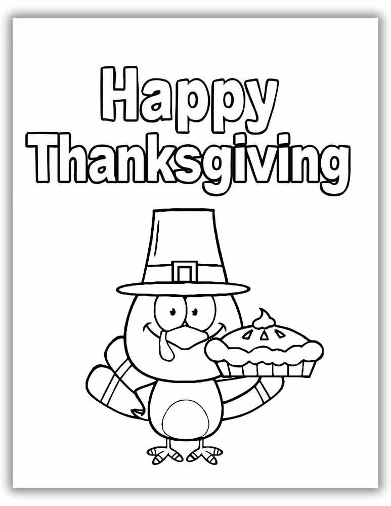 Very Cute Turkey Holding a Pie Thanksgiving Coloring Page