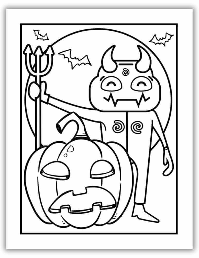 Printable Halloween coloring sheet Halloween spooky scene.