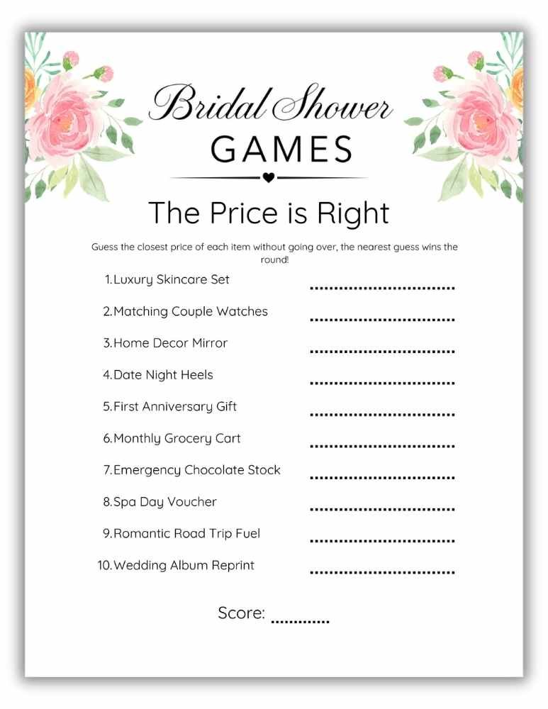 Printable bridal shower game The Price Is Right with soft pink floral design where guests guess wedding themed prices.