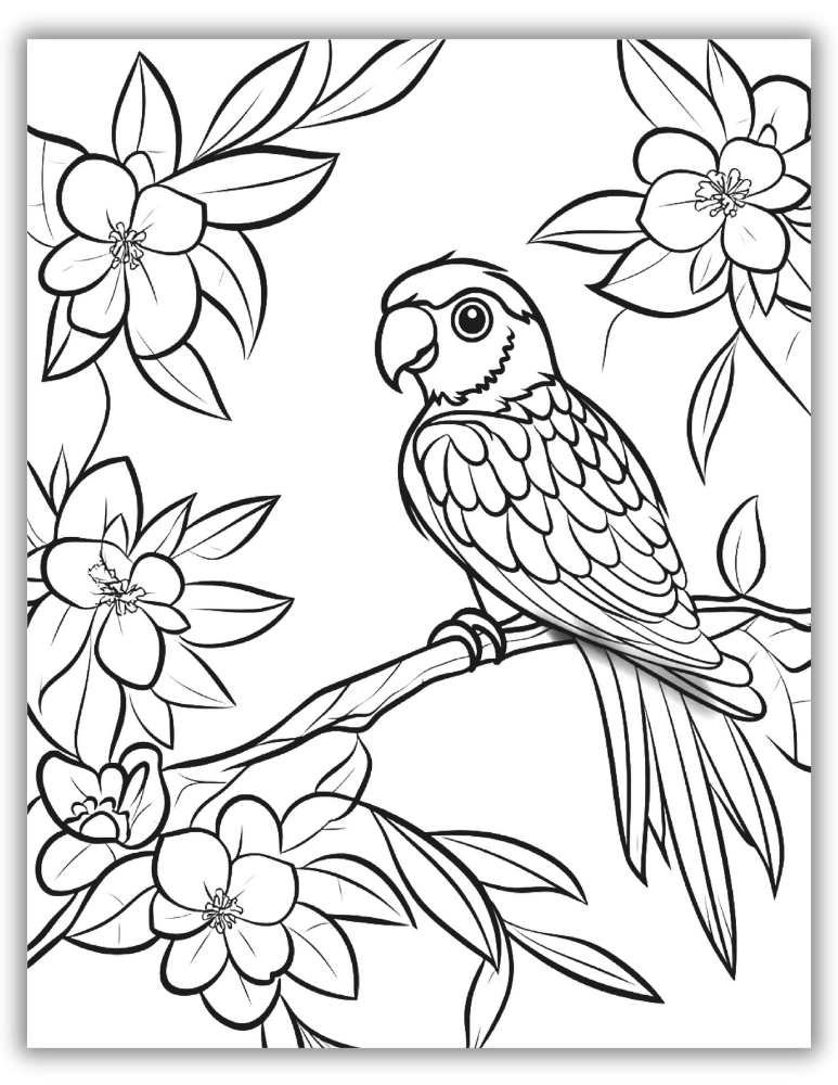 Tropical parrot outline for kids to color