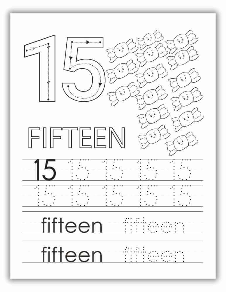 Free Printable PDF Worksheet 1- 20 - Number 15