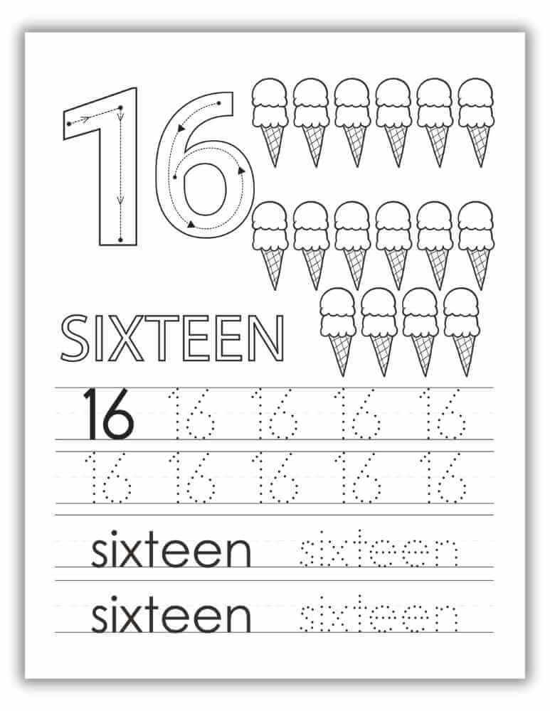 Free Printable PDF Worksheet 1- 20 - Number 16