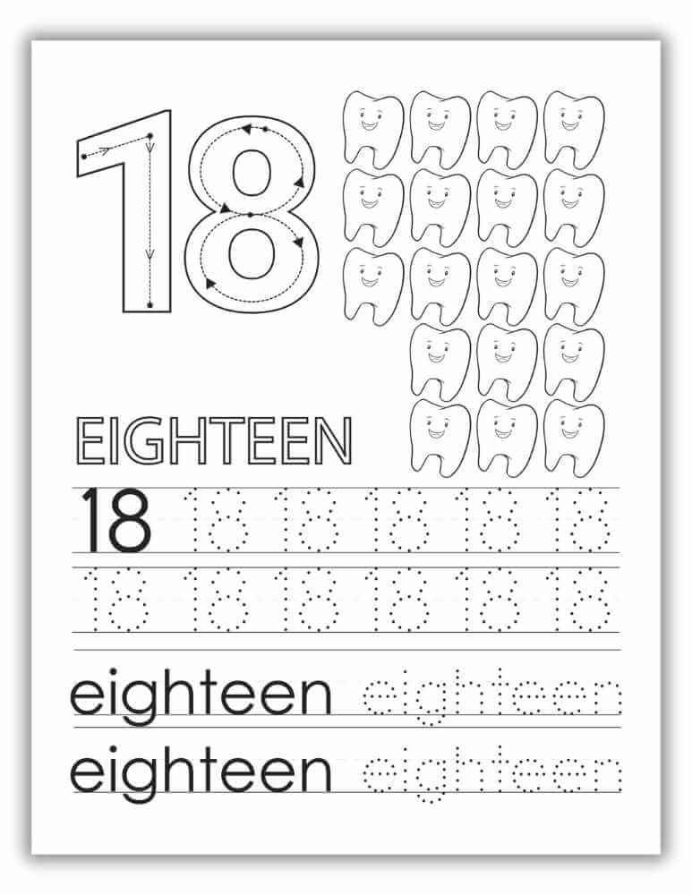 Free Printable PDF Worksheet 1- 20 - Number 18