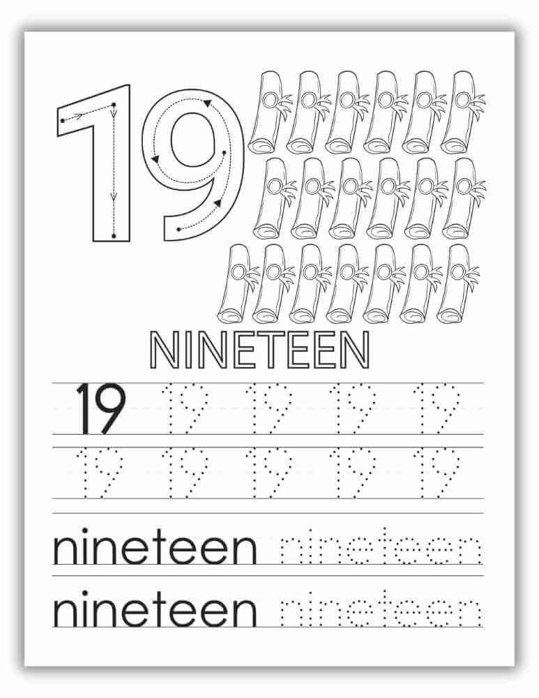 Free Printable PDF Worksheet 1- 20 - Number 19