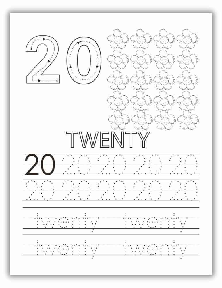 Free Printable PDF Worksheet 1- 20 - Number 20