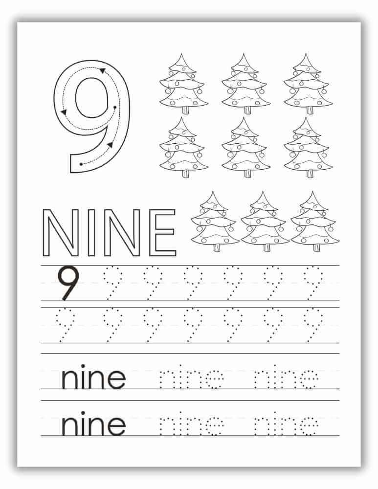Free Printable PDF Worksheet 1- 20 - Number 9