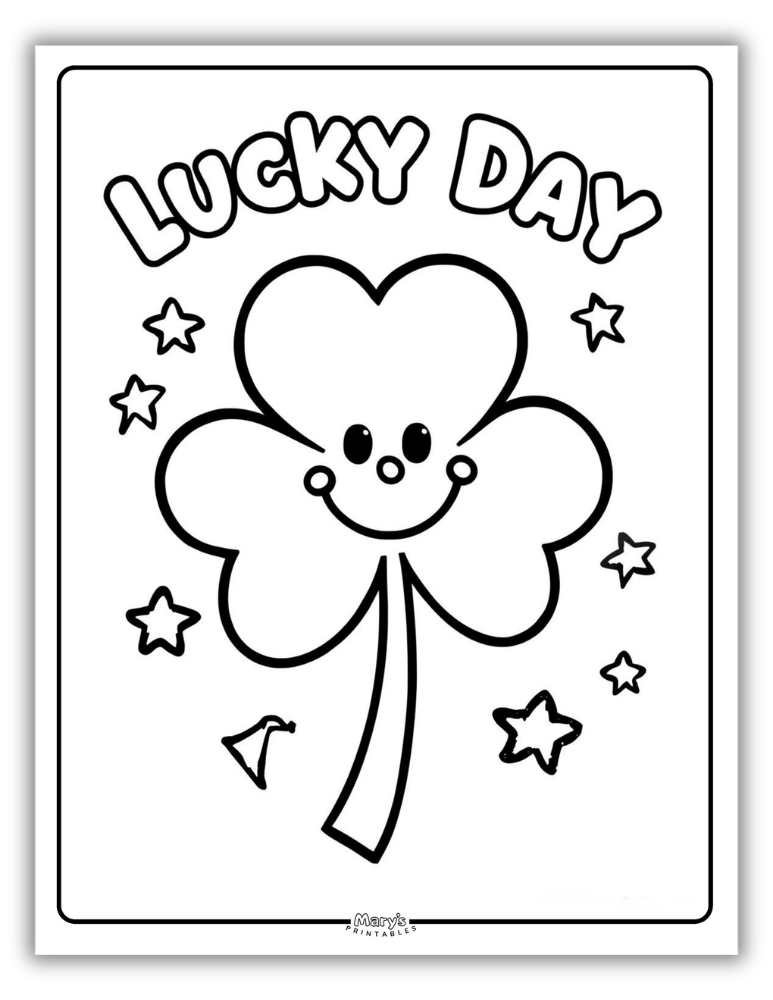 Smiling shamrock Lucky Day St. Patrick’s Day coloring page