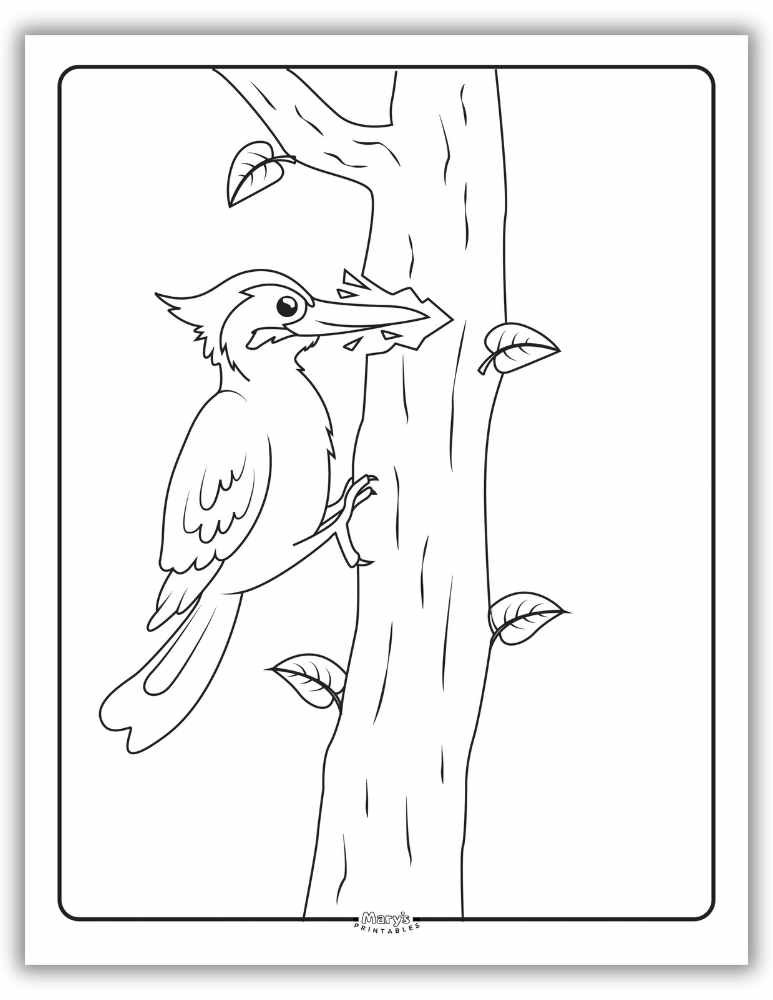 Easy woodpecker coloring page for preschoolers – simple nature-inspired printable