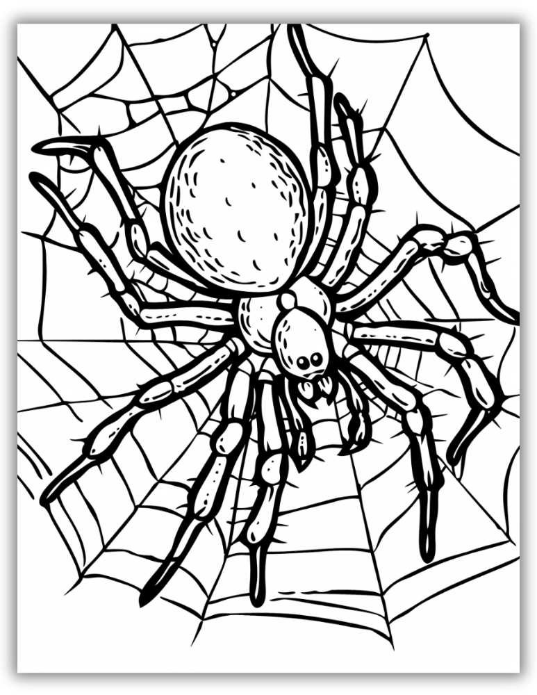 Printable Spider in a web Coloring Sheets for Kids