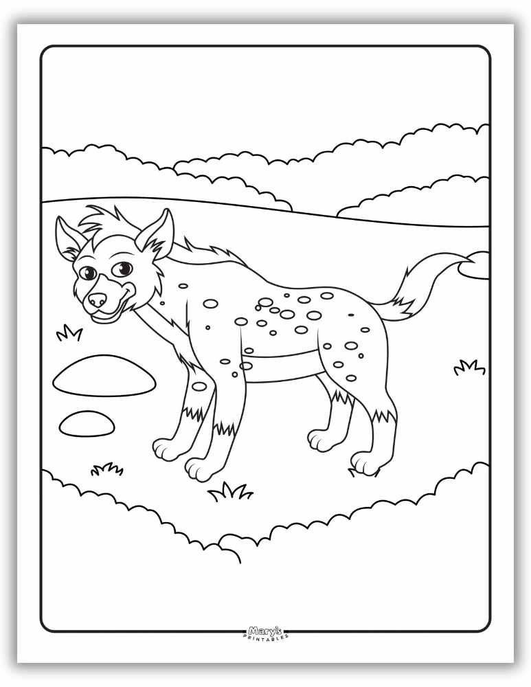 Fun and easy hyena coloring sheet for kids with a playful cartoon-style hyena. Great for early learners, animal-themed activities, and creative coloring fun.