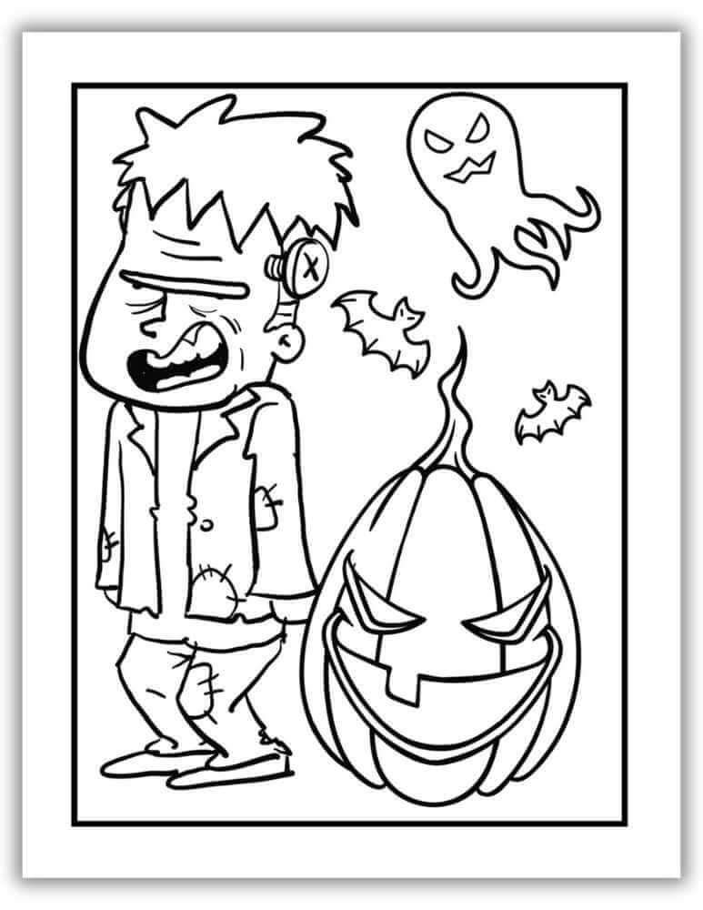 Free Frankenstein Halloween coloring page printable for kids and classroom use.