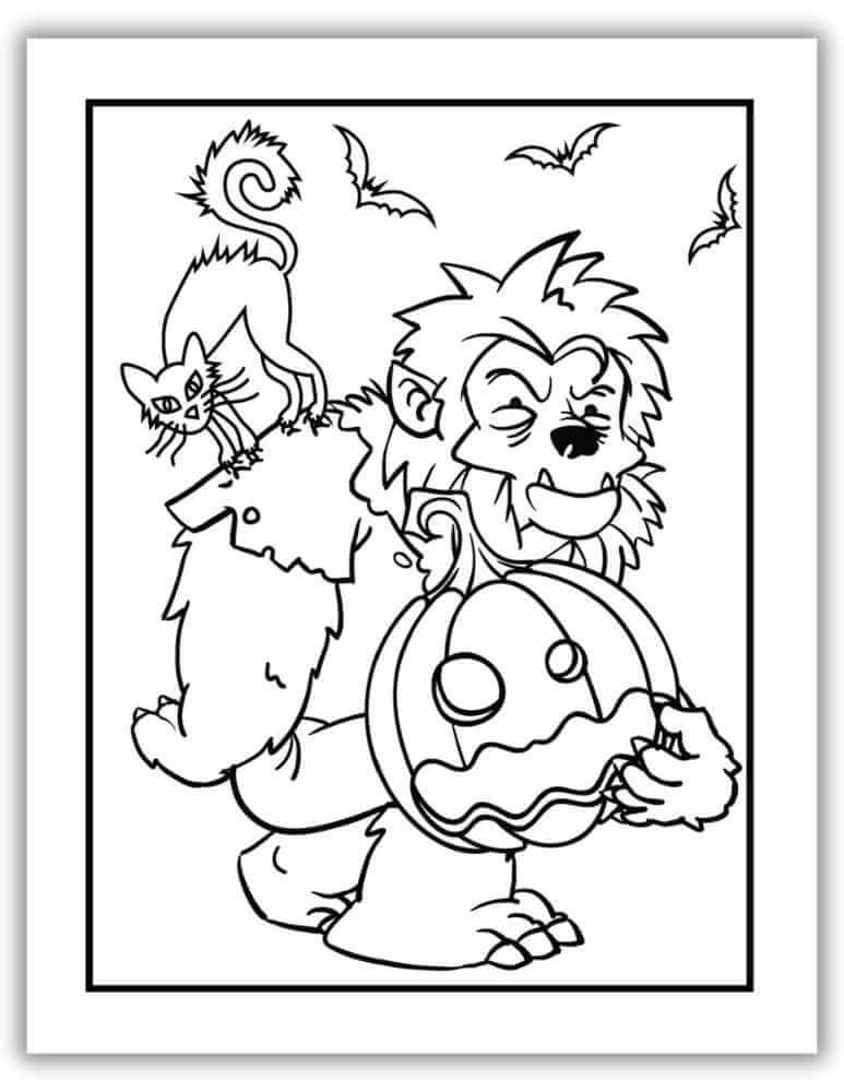 Scary beast pumpkin coloring sheet – spooky printable for Halloween lovers.