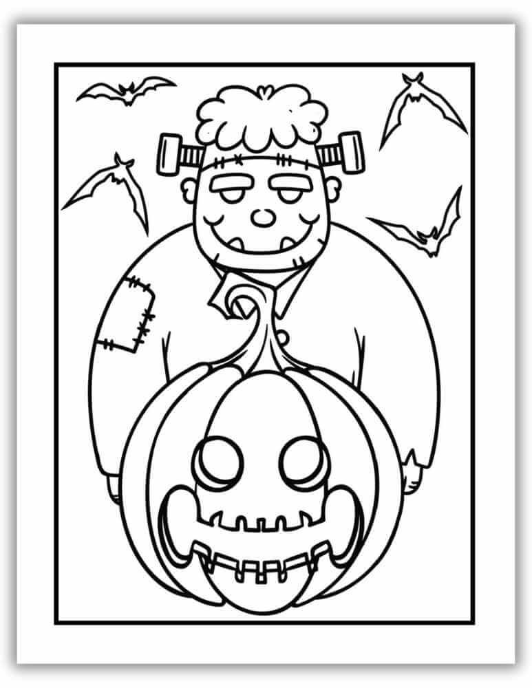 Free Halloween coloring page featuring classic Frankenstein monster – printable PDF.