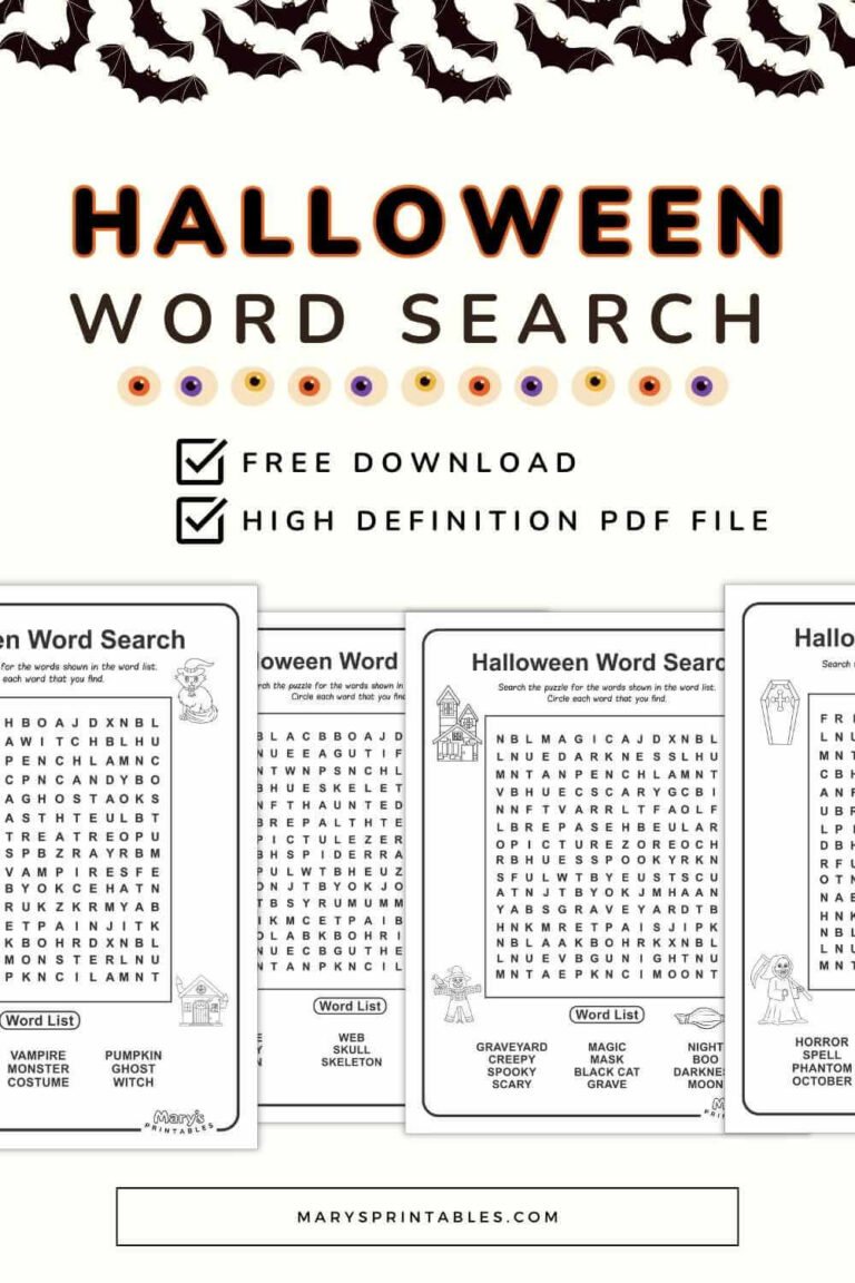 Printable Halloween Word Search – Fun and Free Instant PDFs for All Ages