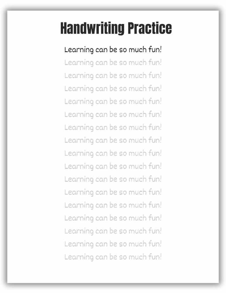 Handwriting Practice Worksheet - Learning can be so much fun!