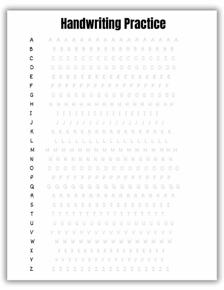 Uppercase alphabet handwriting practice worksheet with letters A to Z